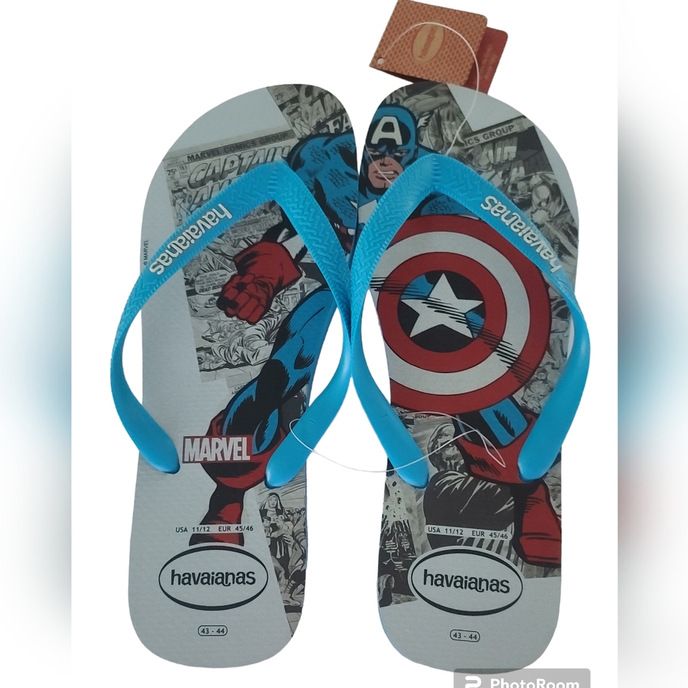 Havaianas Marvel Captain America Flip Flops Blue Red sandals Mens Size 11/12